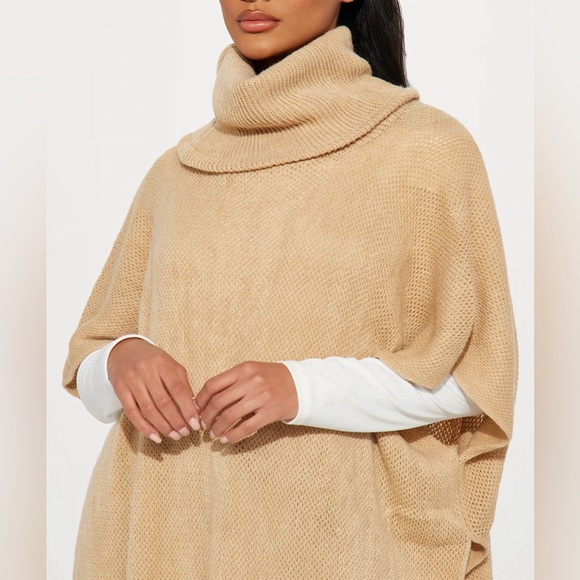 Tan Rowana  Cowl Neck Shawl Sweater Cardigan - Picture 2 of 2